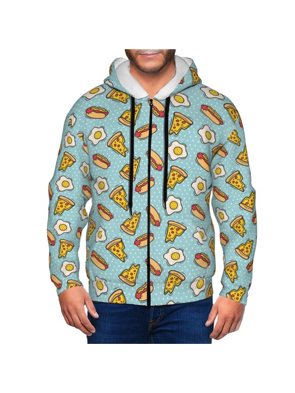 Hot Dog Pizza Print Men Hoodies Casual Hoodies for Men with Zip Pockets Full Zip Long Sleeve Sweatshirt Sports Hooded Jacket-X-Large