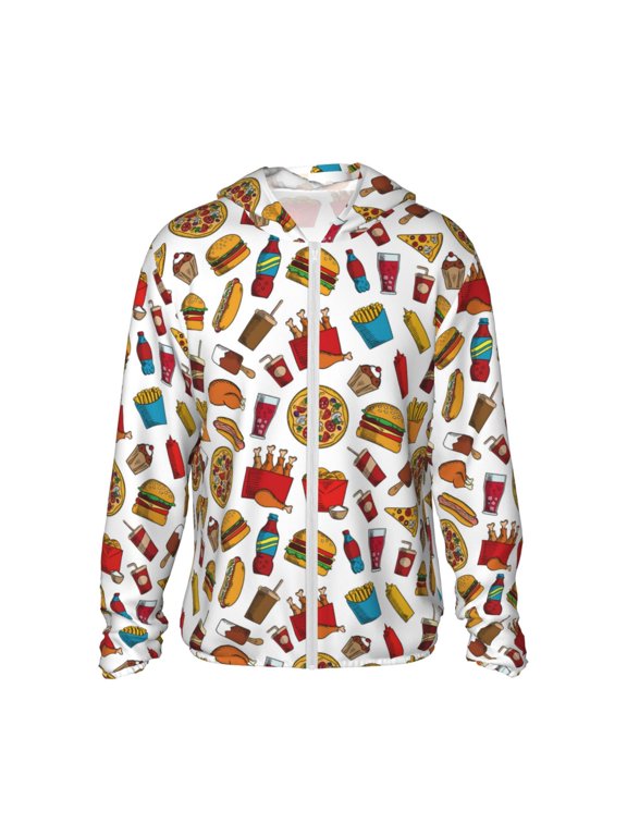 Hot Dog Pizza Print Women Men Sun Protection UPF 50+ Jackets Zip Up Long Sleeve Hoodie Hiking Lightweight with Pockets