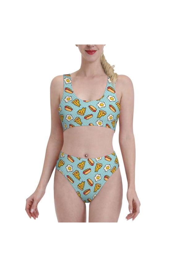 Hot Dog Pizza for Womens High Waisted Bikini Top Sports Style Two Piece Bathing Suits