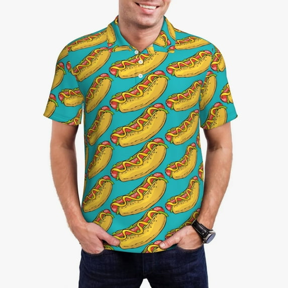 Kdxio Hot Dogs 8 Print Men's Short Sleeve Polo Shirt,Midweight Men's Shirt-Small