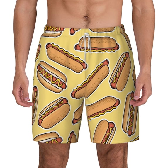 Kdxio Hot Dogs Print Men'S Swim Trunks With Compression Liner 7 Inch Inseam Quick Dry Swim Shorts