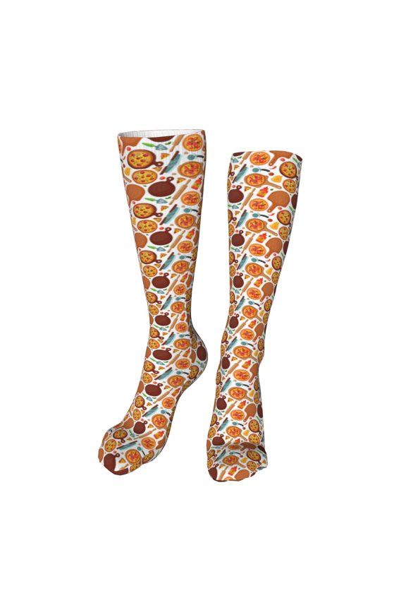 Hot Fresh Pizza Funny Silky Novelty Funky Long Knee High Socks Soft 3D Print Cosplay Crazy Stockings for Men Women