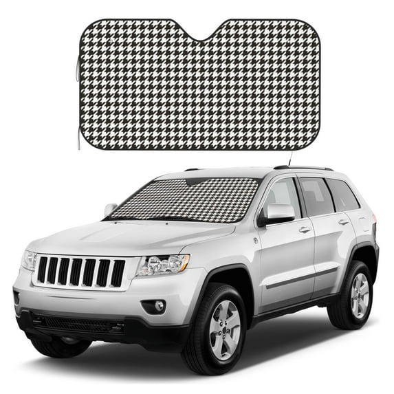 Kdxio Houndstooth Black And White Print Windshield Sun Shade, Foldable Sun Blocker for Car,Truck,SUV Automotive Interior Sun Protection,Reflective Shade for Front Windshield(Medium)