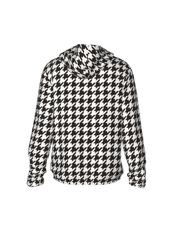 Houndstooth Black And White Print Women Men Sun Protection UPF 50+ Jackets Zip Up Long Sleeve Hoodie Hiking Lightweight with Pockets