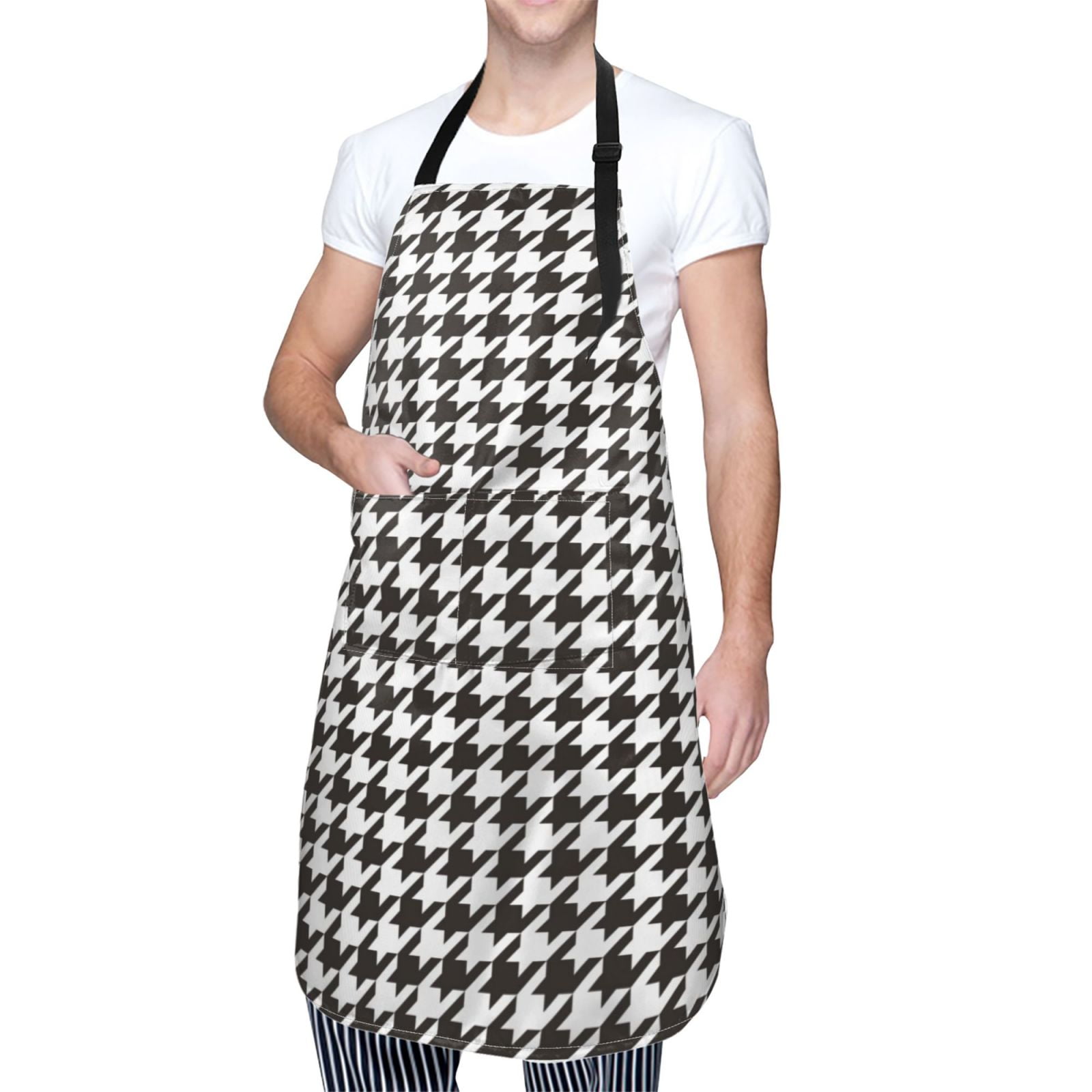 Kdxio Houndstooth Black And White Apron with Pockets Adjustable Kitchen Aprons for Men Women Waterproof Aprons for Cooking,Drawing,Crafting, Baking Household Cleaning