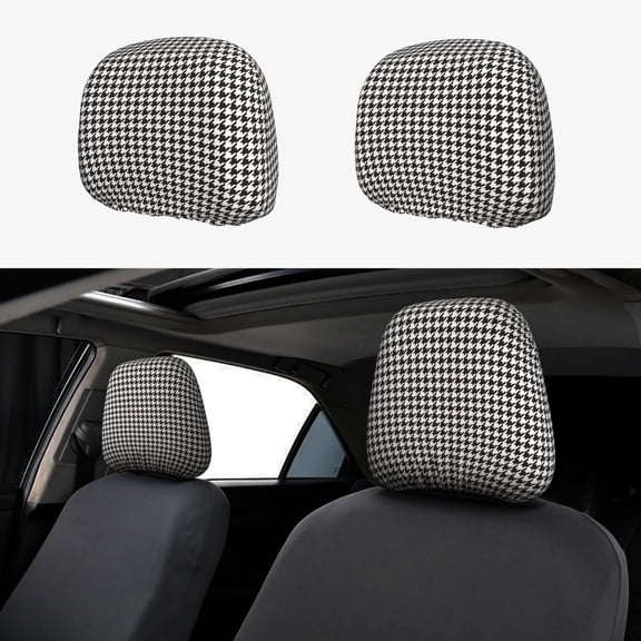 Kdxio Houndstooth Black And White Pattern Print 2 Piece Car Head Rest Covers Set Auto Front/Rear Seats Headrest Cover Universal Fit Most Cars,Sedan, SUV