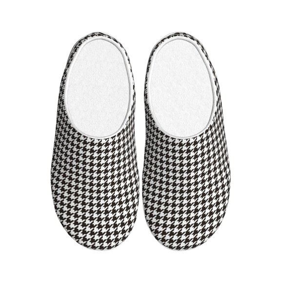 Kdxio Houndstooth Black And White Women's Men's Slippers Plush Slip-On House Slipper for Winter Indoor Soft Cushion Non-slip Fluffy Slides Slippers-37/38