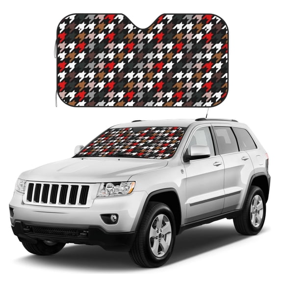 Kdxio Houndstooth Green Red Print Windshield Sun Shade, Foldable Sun Blocker for Car,Truck,SUV Automotive Interior Sun Protection,Reflective Shade for Front Windshield(Small)