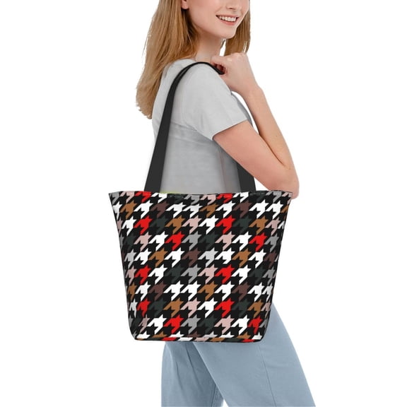 Kdxio Houndstooth Green Red Women Reusable Grocery Bags Foldable Ripstop,Reusable Shopping Bags for Shopping,Gym,Gift