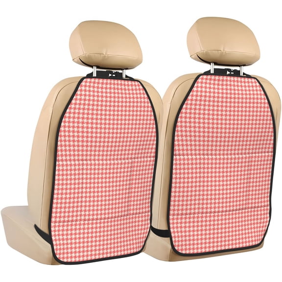 Kdxio Houndstooth With Red And White Print 2 Pack Car Kick Mat Seat Cover Back Protector Mat with Pockets for Organizer Backseat Protector and Storage Anti Kick Pad for Vehicles