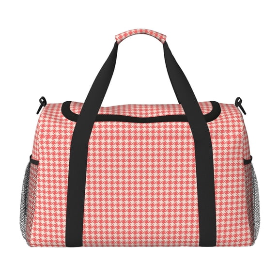 Kdxio Houndstooth With Red And White Travel Duffel Bag Gym Bag Weekender Travel Bag Gym Bag for Women &Men Airplane Travel Essentials for Flying