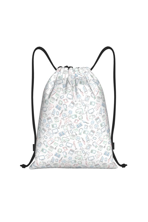 Household Appliances Print Drawstring Backpack Bag,Waterproof Draw String Back Sack, Gym Drawstring Bags Swim Bag For Unisex