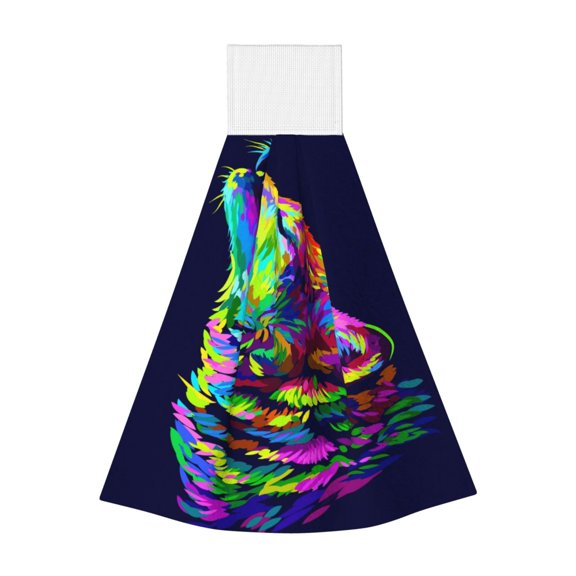 Kdxio Howling Wolf Hand Towel with Loop Hanging Towel Absorbent Tie Towels for Kitchen Tea Bar Bathroom Decor