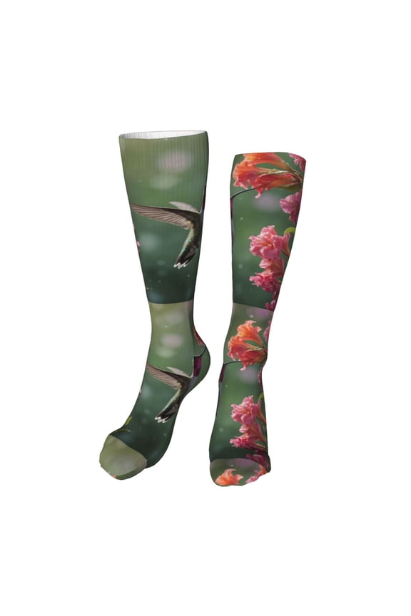 Humming Bird 1 Funny Silky Novelty Funky Long Knee High Socks Soft 3D Print Cosplay Crazy Stockings for Men Women