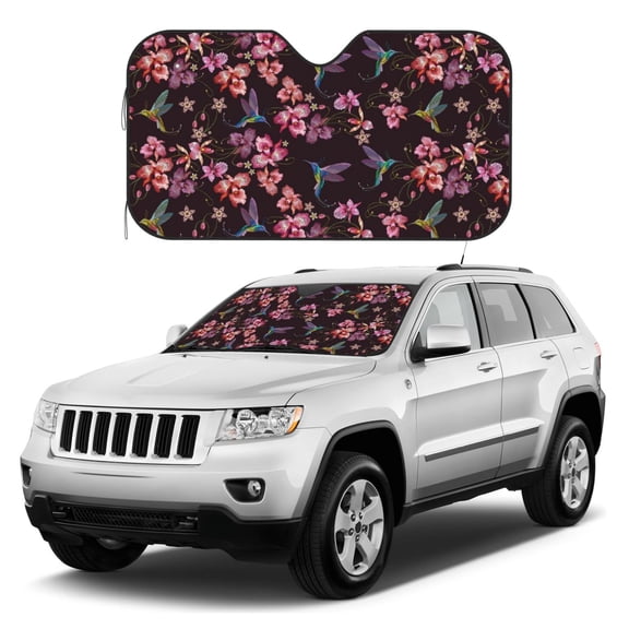 Kdxio Humming Bird And Tropical Print Windshield Sun Shade, Foldable Sun Blocker for Car,Truck,SUV Automotive Interior Sun Protection,Reflective Shade for Front Windshield(Small)