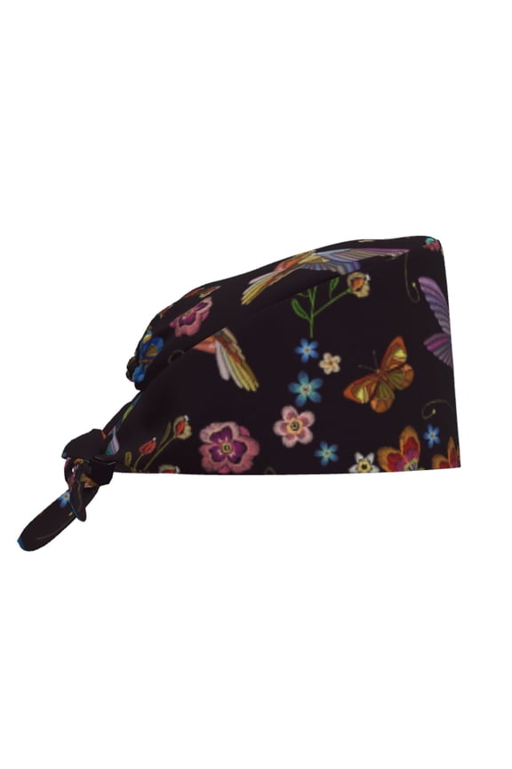 Humming Bird Pattern Turban Hat for Women Men Comfortable Adjustable Cleaning Working Cap with Sweatband