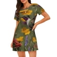 thumbnail image 1 of Kdxio Humming Bird Pattern Womens Short Sleeve Sleepshirt Scoopneck Cute Nightdress Ruffle Comfy Nightgown, 1 of 6