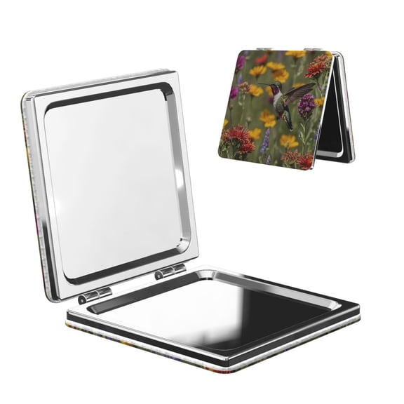 Kdxio Humming Bird Pocket Mirror, 1X/2X Travel Makeup Mirror 2-Sided Folding Small Mirror Portable Double-Sided Magnifying Cosmetic Mirror for Gift-Square