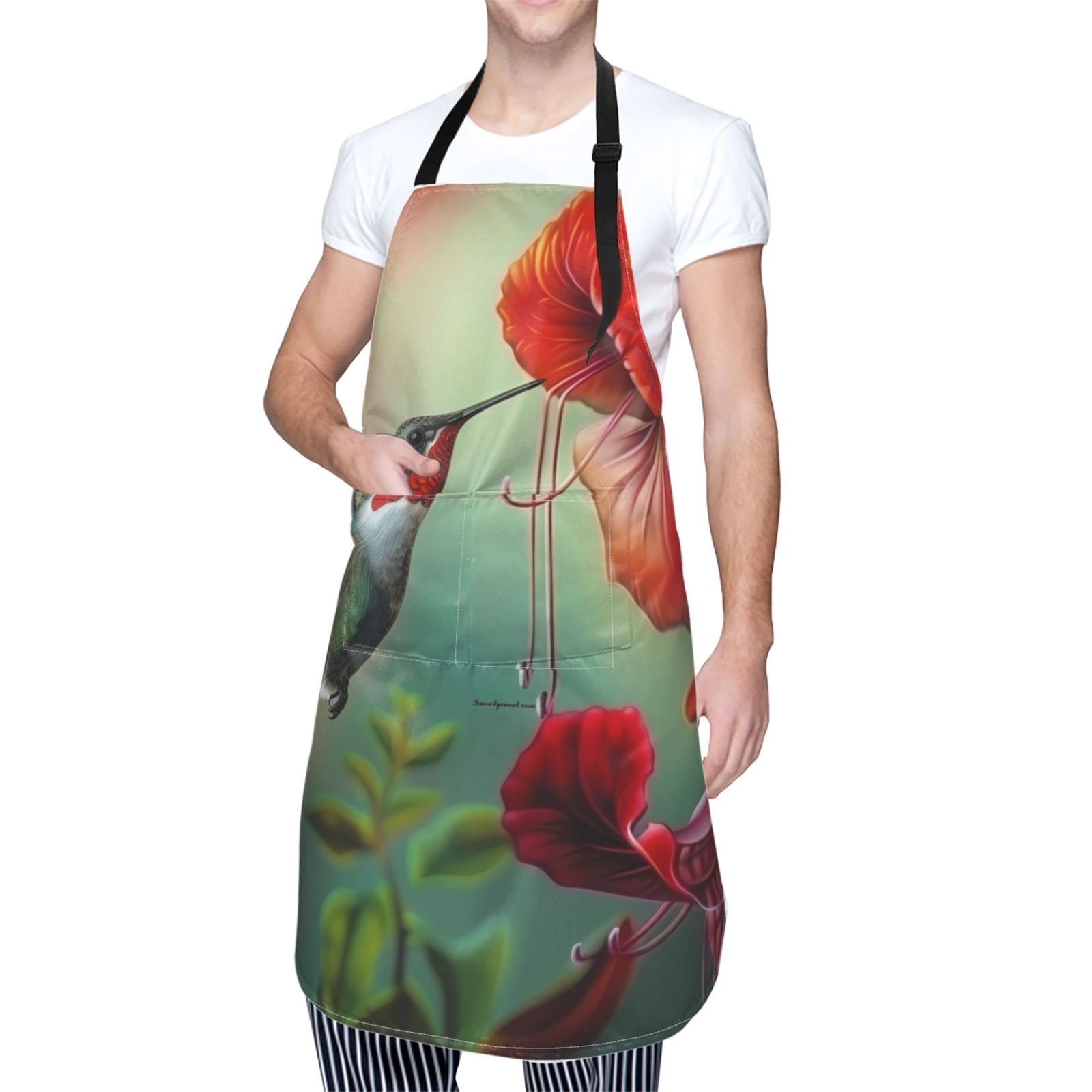 Kdxio Hummingbird Floral Paradise Apron with Pockets Adjustable Kitchen Aprons for Men Women Waterproof Aprons for Cooking,Drawing,Crafting, Baking Household Cleaning