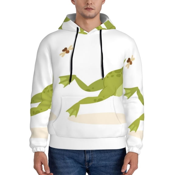 Kdxio Hunting Frog Print Mens Casual Hooded Collar Drawstring Hoodies Pullover Sweatshirts Casual Long Sleeve Shirts-
