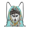thumbnail image 1 of Kdxio Husky With Dreamcatcher Print Drawstring Backpack Bag,Waterproof Draw String Back Sack, Gym Drawstring Bags Swim Bag For Unisex, 1 of 5