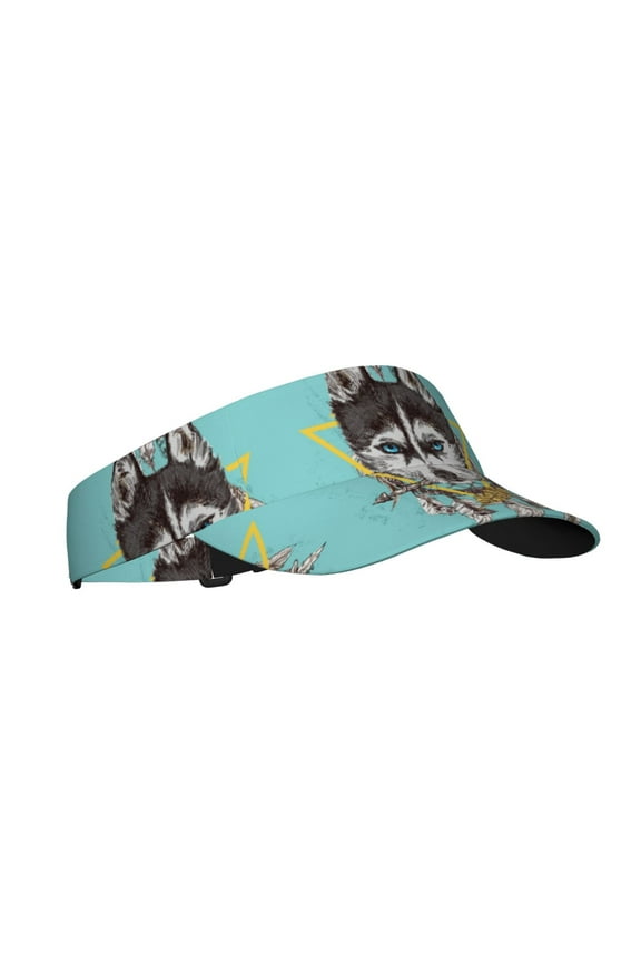 Husky With Dreamcatcher Print Sun Visor Hat Golf Visor Adjustable Velcro Outdoor Sports Cap for Men Women