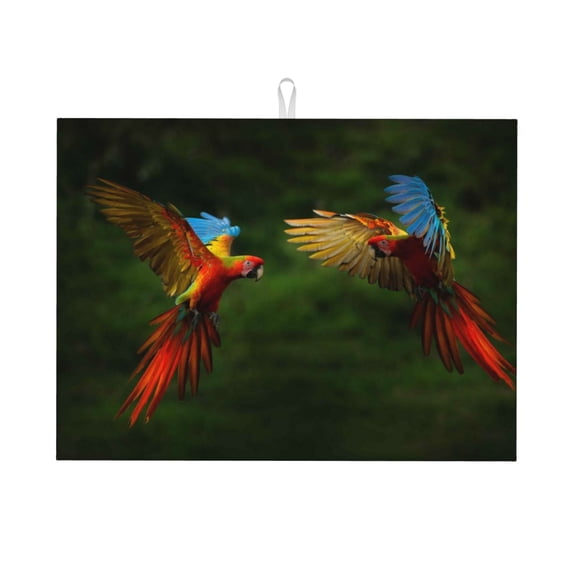 Kdxio Hybrid Parrot in the Forest for Dish Drying Mat,24*18 inch Absorbent Dish Drainer Kitchen Counter,Large Size Dish Drying Pad for Countertops,Draining Racks