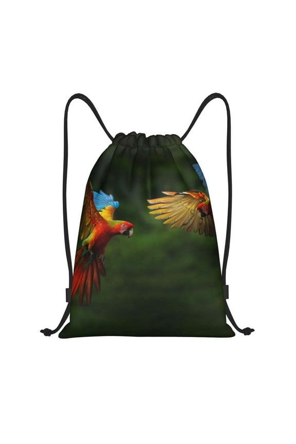 Hybrid Parrot in the Forest Print Drawstring Backpack Bag,Waterproof Draw String Back Sack, Gym Drawstring Bags Swim Bag For Unisex