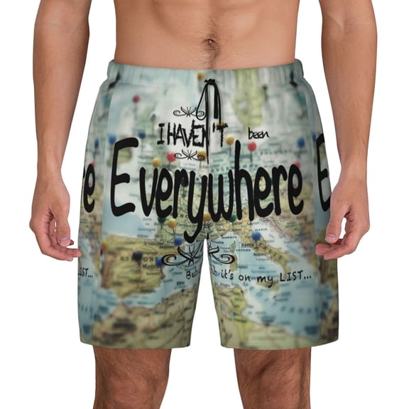 Kdxio I Haven'T Been Everywhere But Its On My List Print Men'S Swim Trunks With Compression Liner 7 Inch Inseam Quick Dry Swim Shorts
