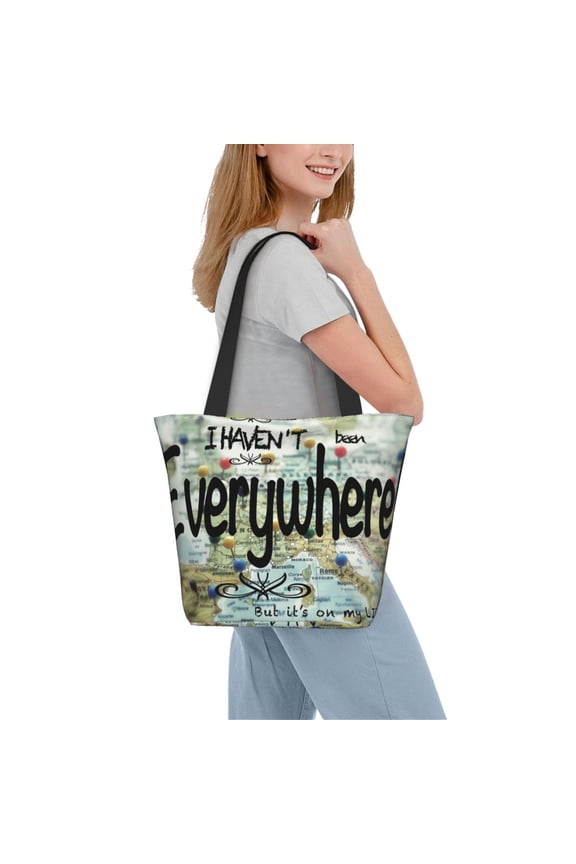 I Haven't Been Everywhere But Its On My List Women Reusable Grocery Bags Foldable Ripstop,Reusable Shopping Bags for Shopping,Gym,Gift