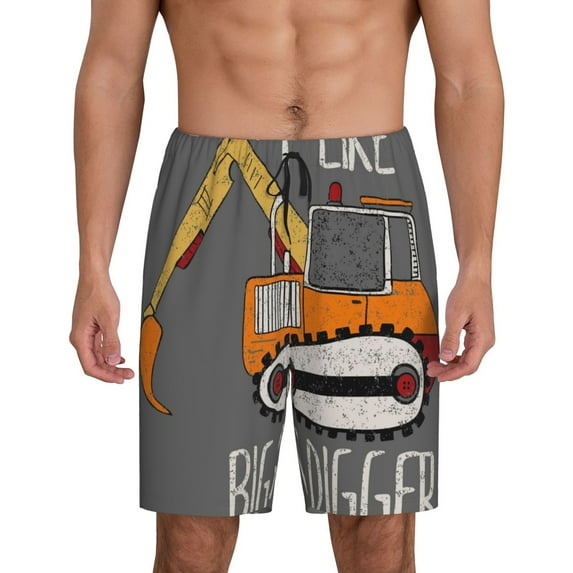 Kdxio I Like Big Digger Print Mens Sleep Shorts Bottoms Soft Comfy Pajama Wear Pants with Drawstring Pockets