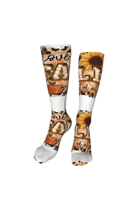 I Love Fall Most Of All Funny Silky Novelty Funky Long Knee High Socks Soft 3D Print Cosplay Crazy Stockings for Men Women