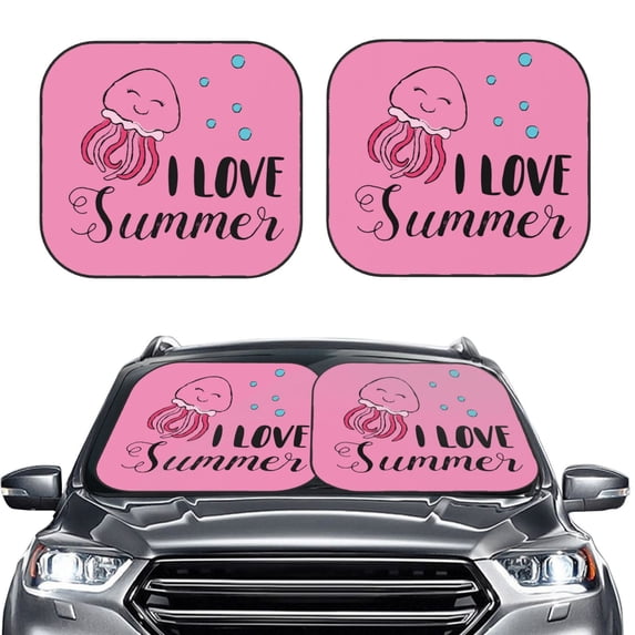 Kdxio I Love Summer Print 2-Piece Sun Shade Front Windshield - Foldable Car Front Window Sunshades For Most Sedans Suv Truck