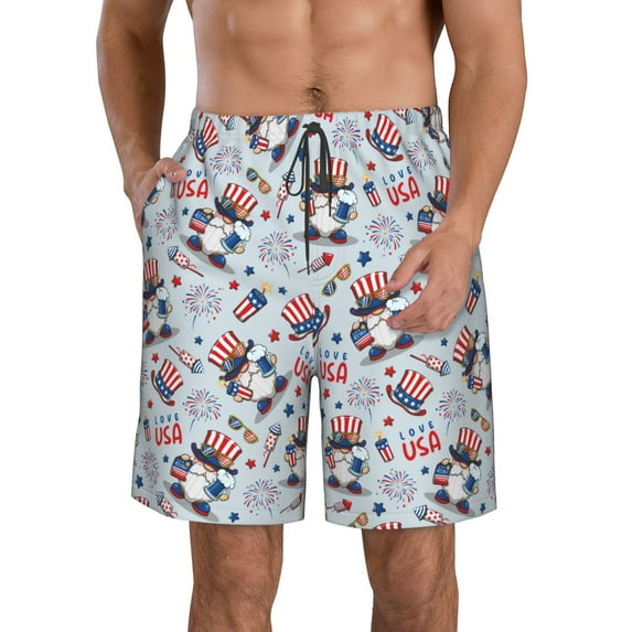 Kdxio I Love USA Pattern Mens Casual Shorts - Drawstring Summer Beach Sports Shorts for Men