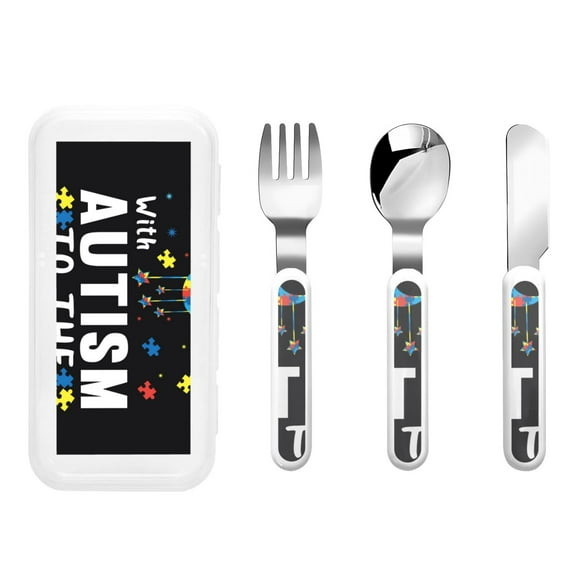 Kdxio I Love With Autism To The Moon And Back Toddler Utensils Set - Kids Silverware Set, Set Kids Utensils Set with Case for Preschooler Children
