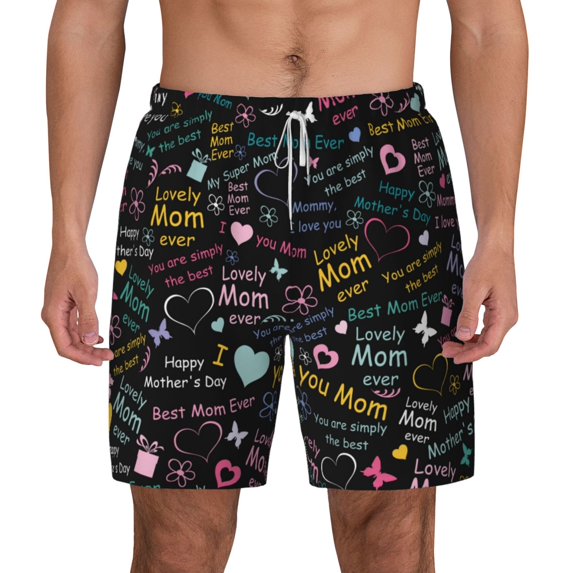 Kdxio I Love You Mom Print Men'S Swim Trunks With Compression Liner 7 Inch Inseam Quick Dry Swim Shorts