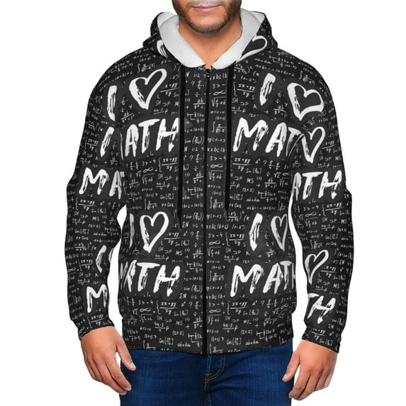 Kdxio I love Math Print Men Hoodies Casual Hoodies for Men with Zip Pockets Full Zip Long Sleeve Sweatshirt Sports Hooded Jacket-Small