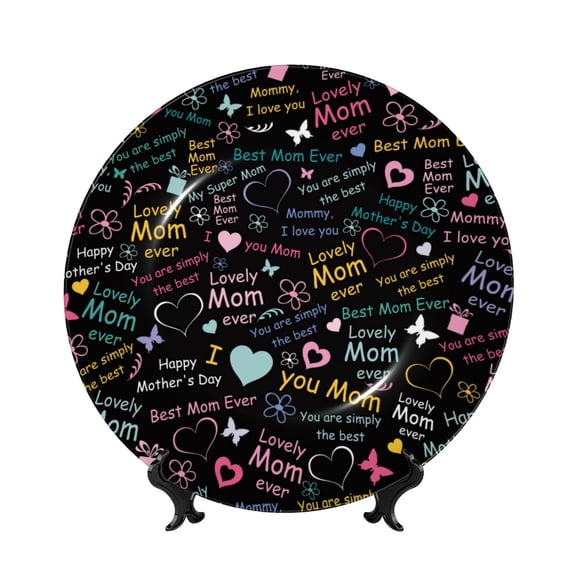 Kdxio I love you Mom Bone China Decorative Plate Ceramic Decorative Plate for Home Office Wall Stand Decorative Plates for Home Bedroom-7in