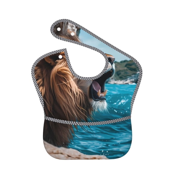 Kdxio Ice Blue Coastal Lion Bibs For Babies, Baby Bibs for Eating, Toddler Bibs, Waterproof Bibs, Feeding Bibs, for Toddlers, Boys, Girls