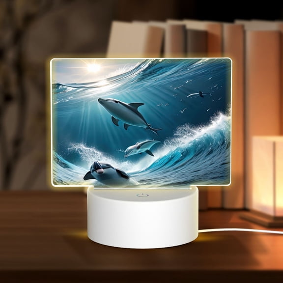 Kdxio Ice Blue Ocean Cute Dolphin A Rectangular Acrylic Night Light Acrylic Sleep Night Light Friend Gifts for Birthday Gifts for Women Teens Boys Girls