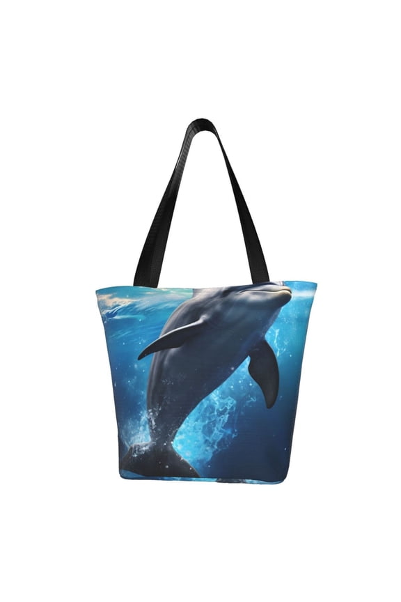 Ice Blue Ocean Cute Dolphin Women Reusable Grocery Bags Foldable Ripstop,Reusable Shopping Bags for Shopping,Gym,Gift