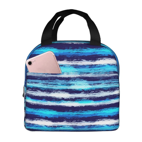 Kdxio Ice Blue Stripes Print Insulated Lunch Bag,Reusable Tote Lunch Box for Women Men,Leakproof Cooler Lunch Bags for Work Office Travel Picnic