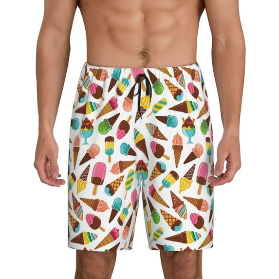 Kdxio Ice Cream Popsicles Print Mens Sleep Shorts Bottoms Soft Comfy Pajama Wear Pants with Drawstring Pockets