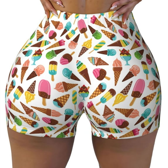 Kdxio Ice Cream Popsicles Print Workout Shorts for Women Seamless Soft Smooth Gym Yoga Scrunch Active Shorts