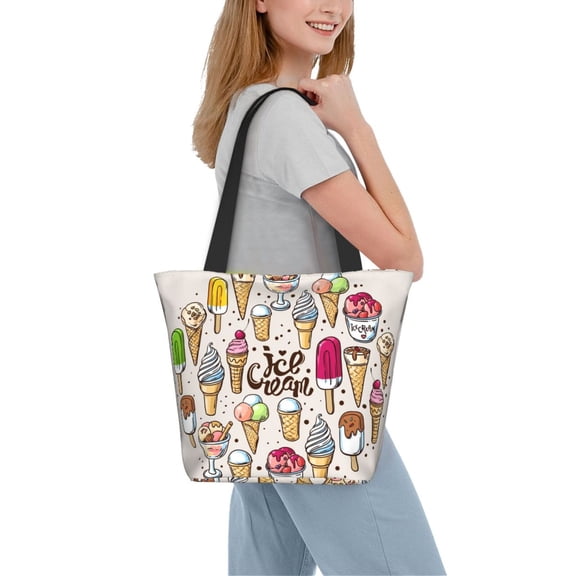 Kdxio Ice Cream Women Reusable Grocery Bags Foldable Ripstop,Reusable Shopping Bags for Shopping,Gym,Gift
