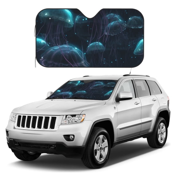Kdxio Ice blue light spot jellyfish Print Windshield Sun Shade, Foldable Sun Blocker for Car,Truck,SUV Automotive Interior Sun Protection,Reflective Shade for Front Windshield(Medium)