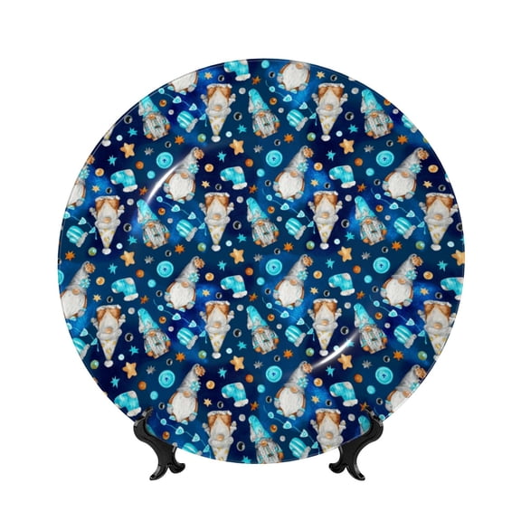 Kdxio Ice blue old man cute winter Bone China Decorative Plate Ceramic Decorative Plate for Home Office Wall Stand Decorative Plates for Home Bedroom-7in