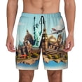 thumbnail image 1 of Kdxio Iconic Global Landmarks Print Men's Swim Trunks with Compression Liner 7 Inch Inseam Quick Dry Swim Shorts, 1 of 5