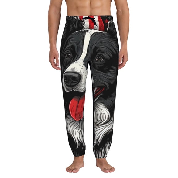 Kdxio Independence Day Collie Pattern Joggers,Sweatpants for Men with Pockets-X-Large