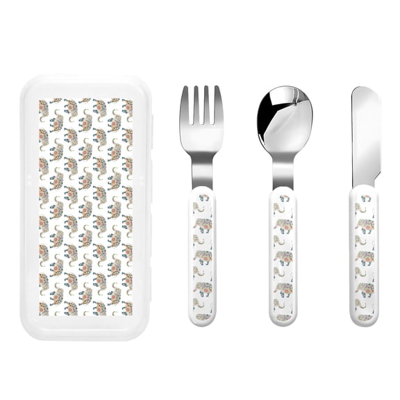Kdxio Indian Elephant Toddler Utensils Set - Kids Silverware Set, Set Kids Utensils Set with Case for Preschooler Children